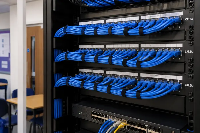Cat 6A school network cabling and patch panels